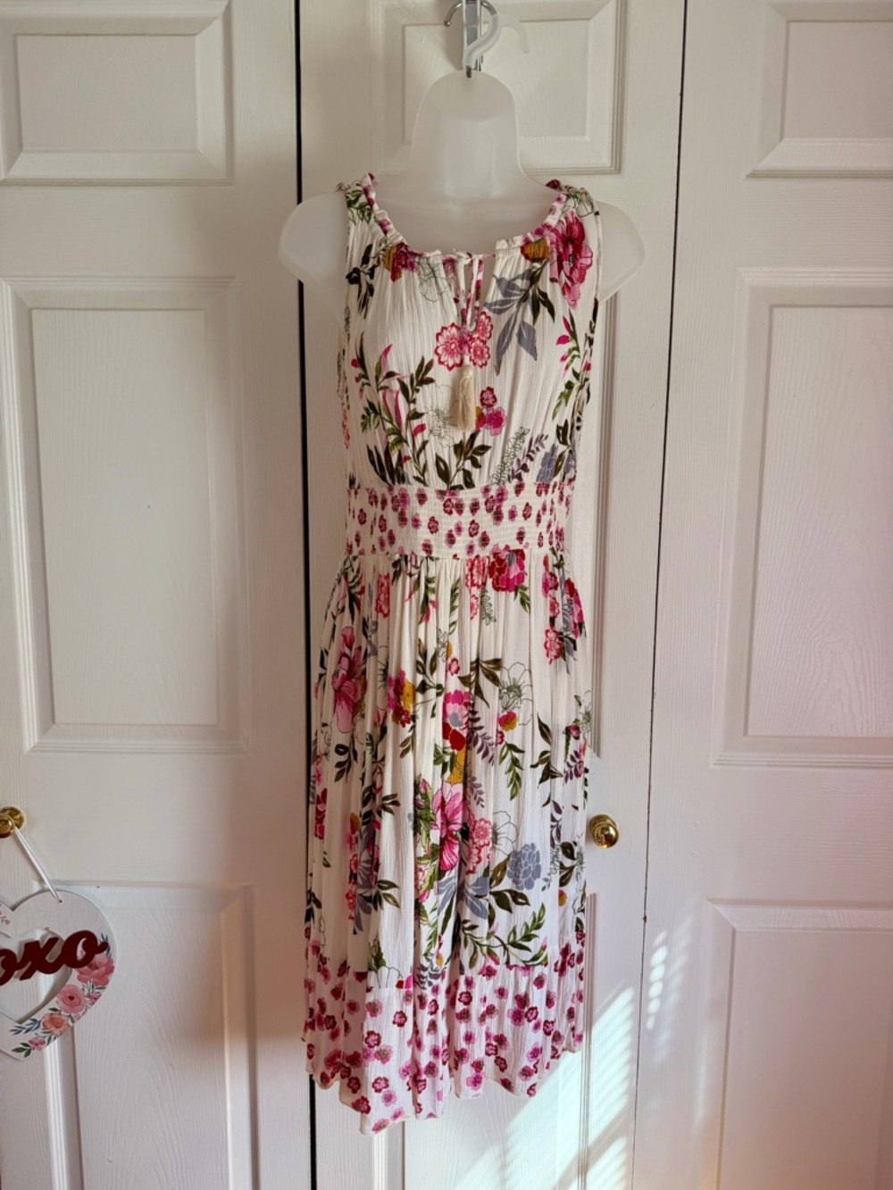 Bila White Midi Dress with Pink & Green Floral Print
